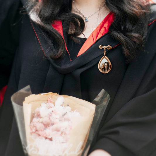 Glass Graduation Teardrop Photo Locket Lapel Pin