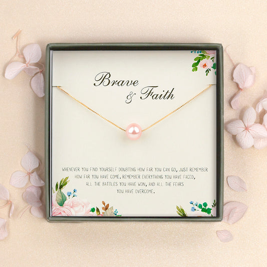 "Brave and Faith" Pearl Motivational Necklace