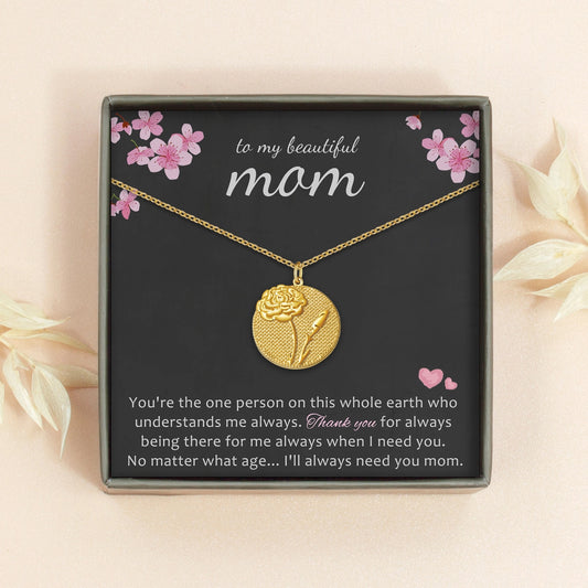 "To My Beautiful Mom" 3D Birth Flower Necklace