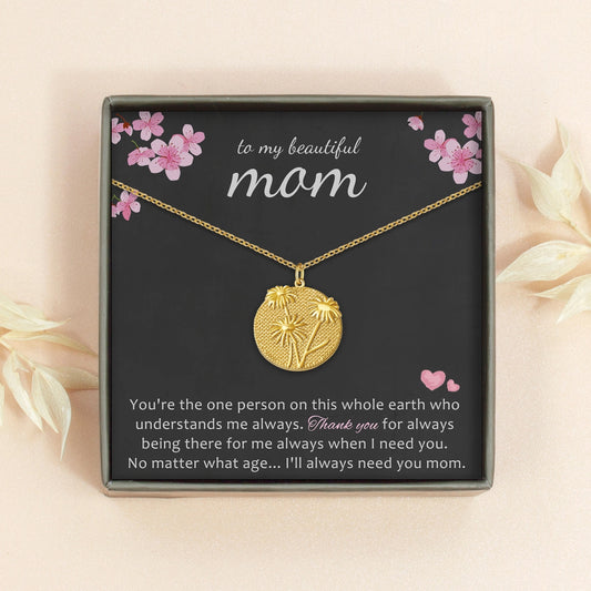 "To the Best Mother" 3D Birth Flower Necklace