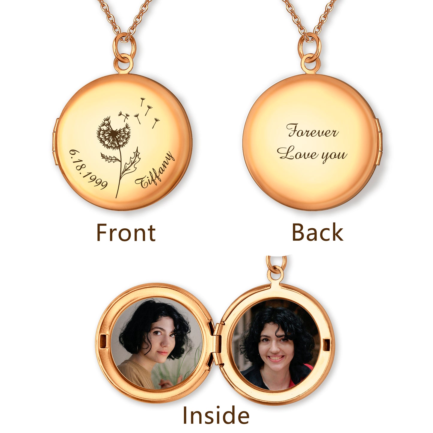 Custom Birth Flower Name and Date Photo Locket Necklace