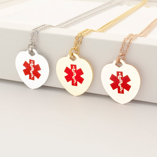 Heart Medical Alert ID Necklace