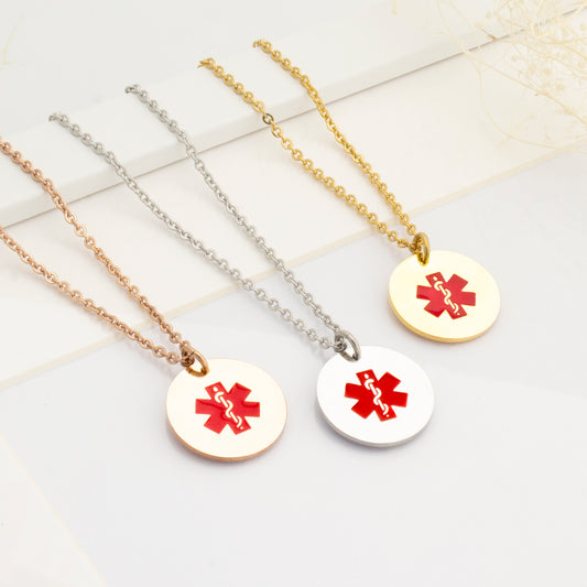 Round Medical ID Alert Necklace with Medical Card