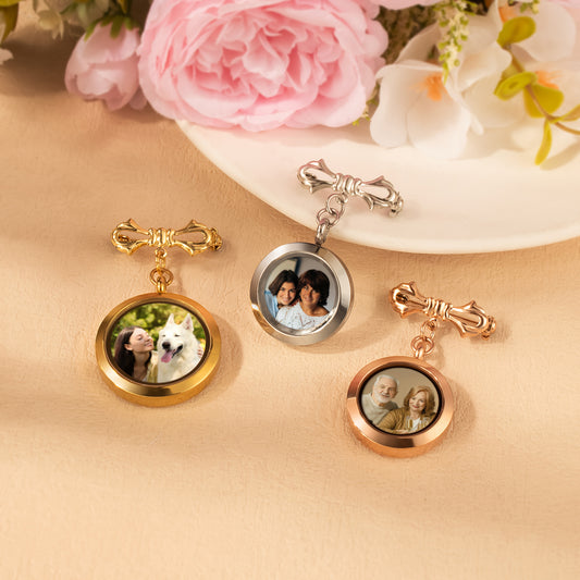 Glass Photo Locket Wedding Lapel Pin