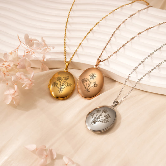Oval Build Your Own Bouquet Photo Locket Necklace