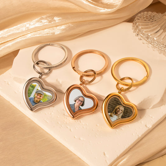 Sideways Heart Photo Locket Memorial Keychain