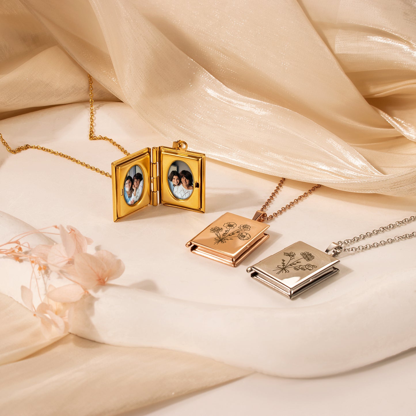 Square Build Your Own Bouquet Photo Locket Necklace