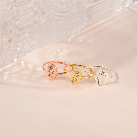 Birth Flower Sterling Silver Ring