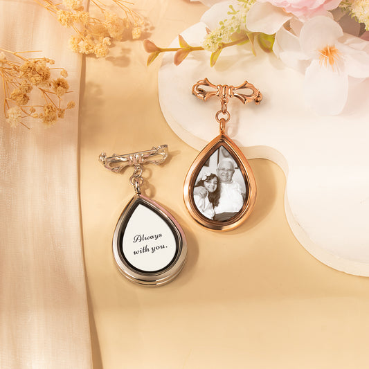 Glass Wedding Teardrop Photo Locket Lapel Pin