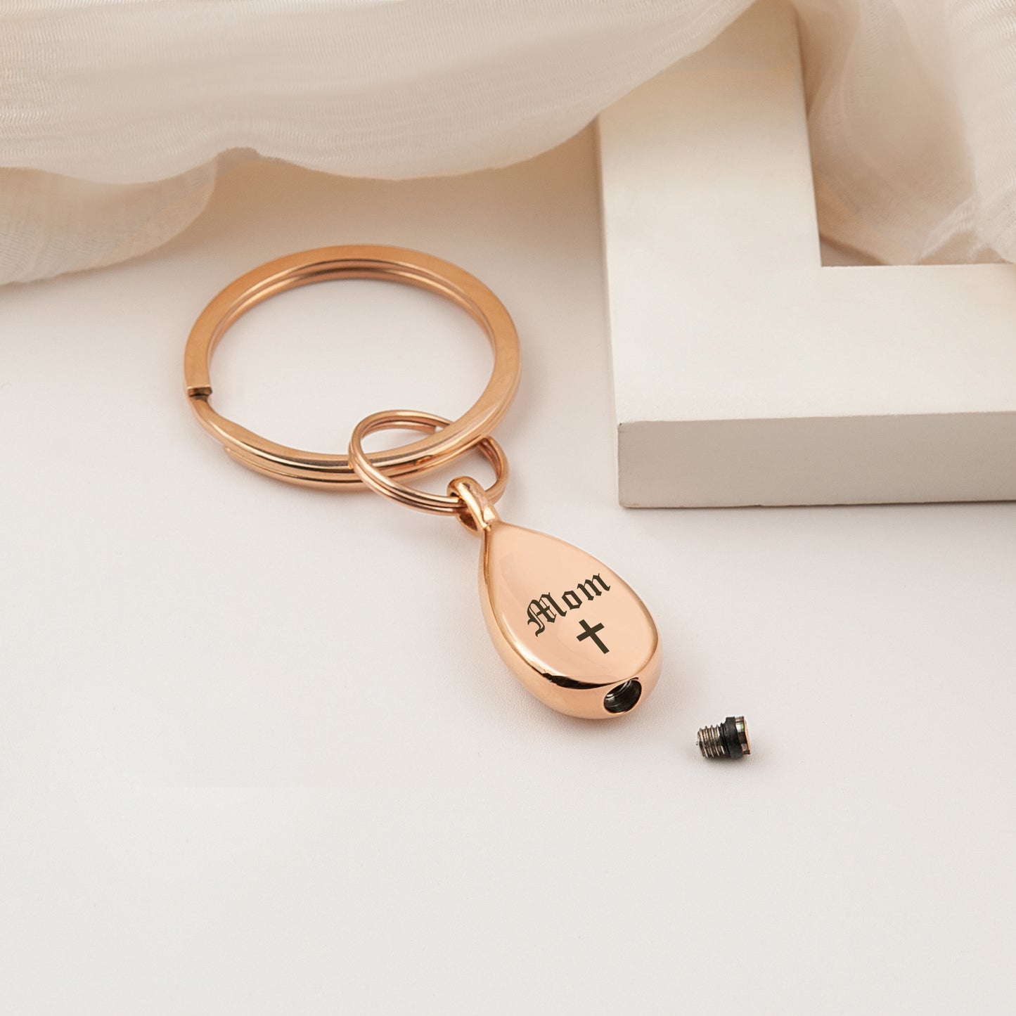 Teardrop Pet Portrait Memorial Ashes Holder Key Chain