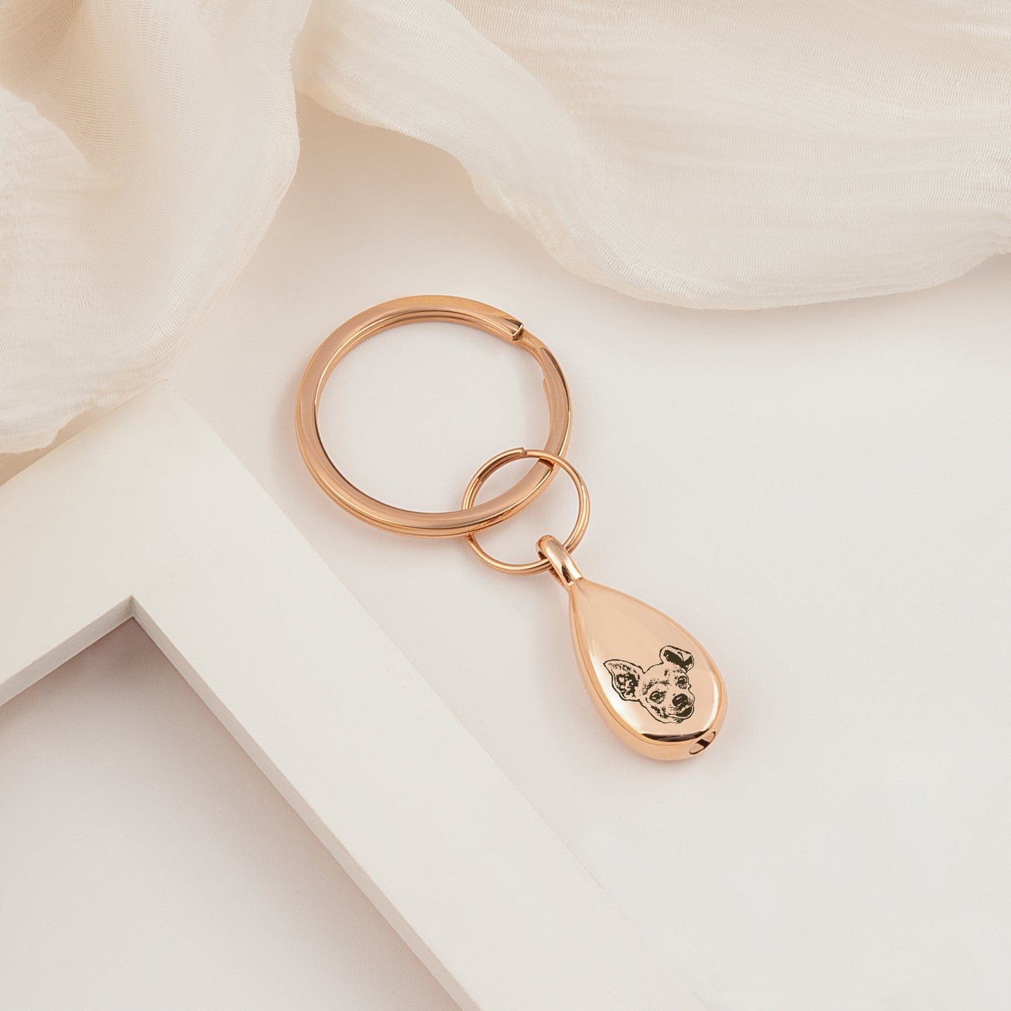 Teardrop Pet Portrait Memorial Ashes Holder Key Chain