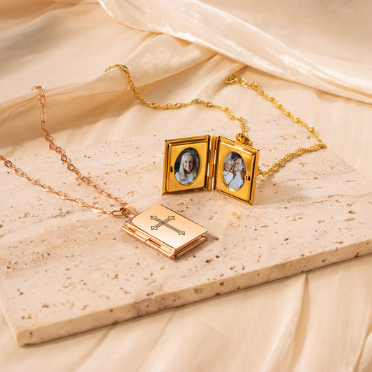 Square Logo Photo Locket Necklace