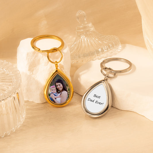 Glass Teardrop Photo Locket Keychain