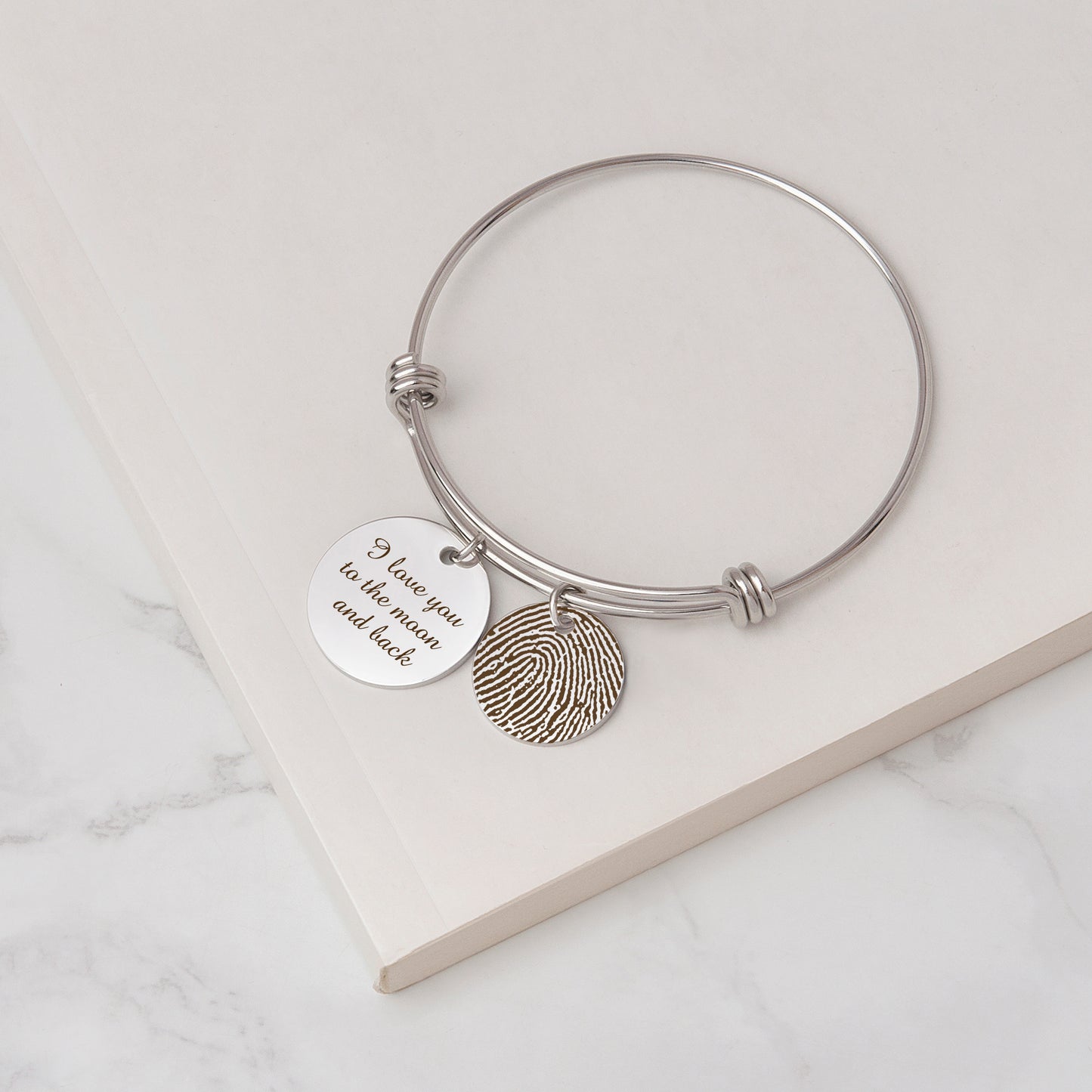 Actual Fingerprint Charm Adjustable Memorial Bracelet