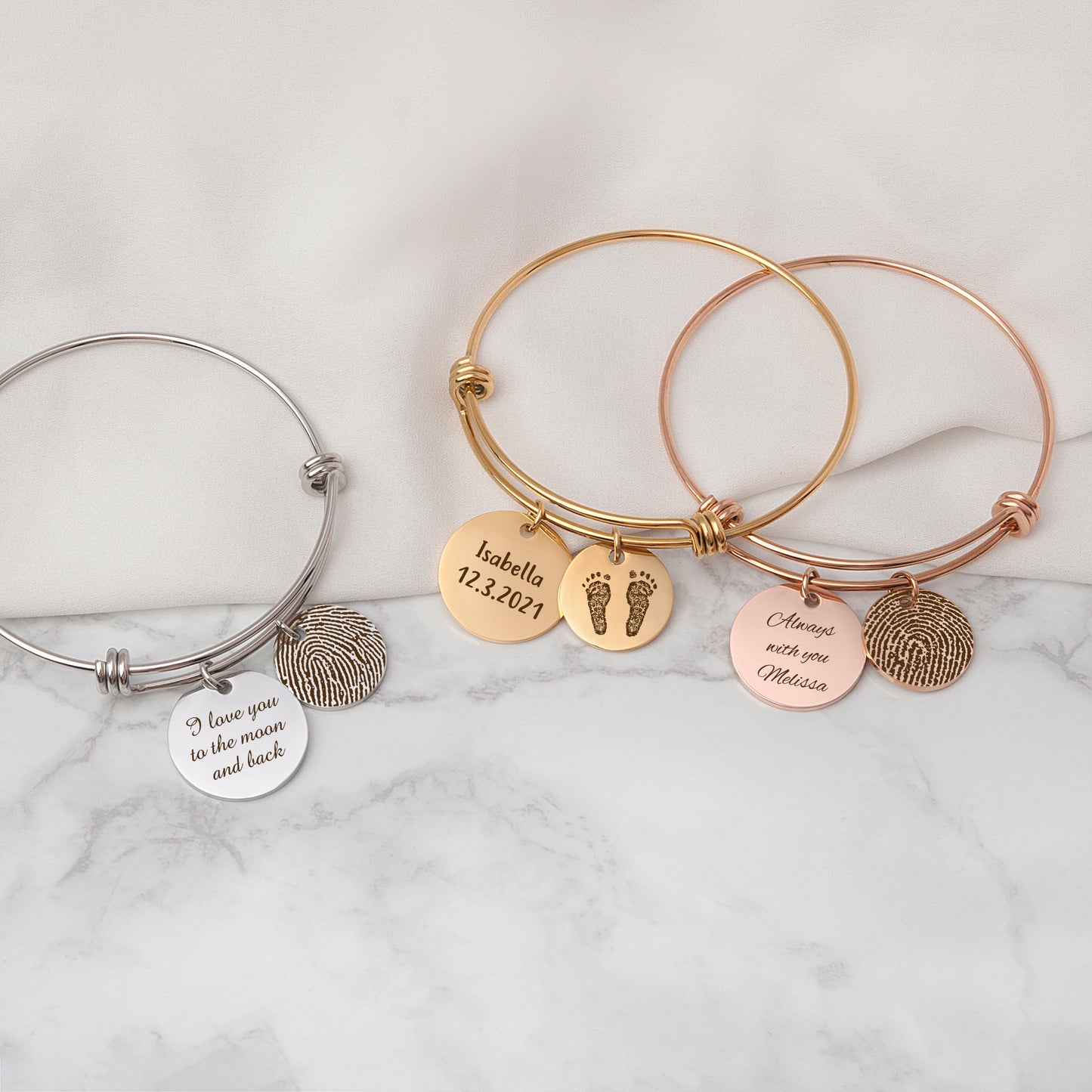 Actual Fingerprint Charm Adjustable Memorial Bracelet