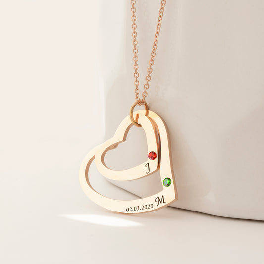 2 Heart Birthstone Necklace