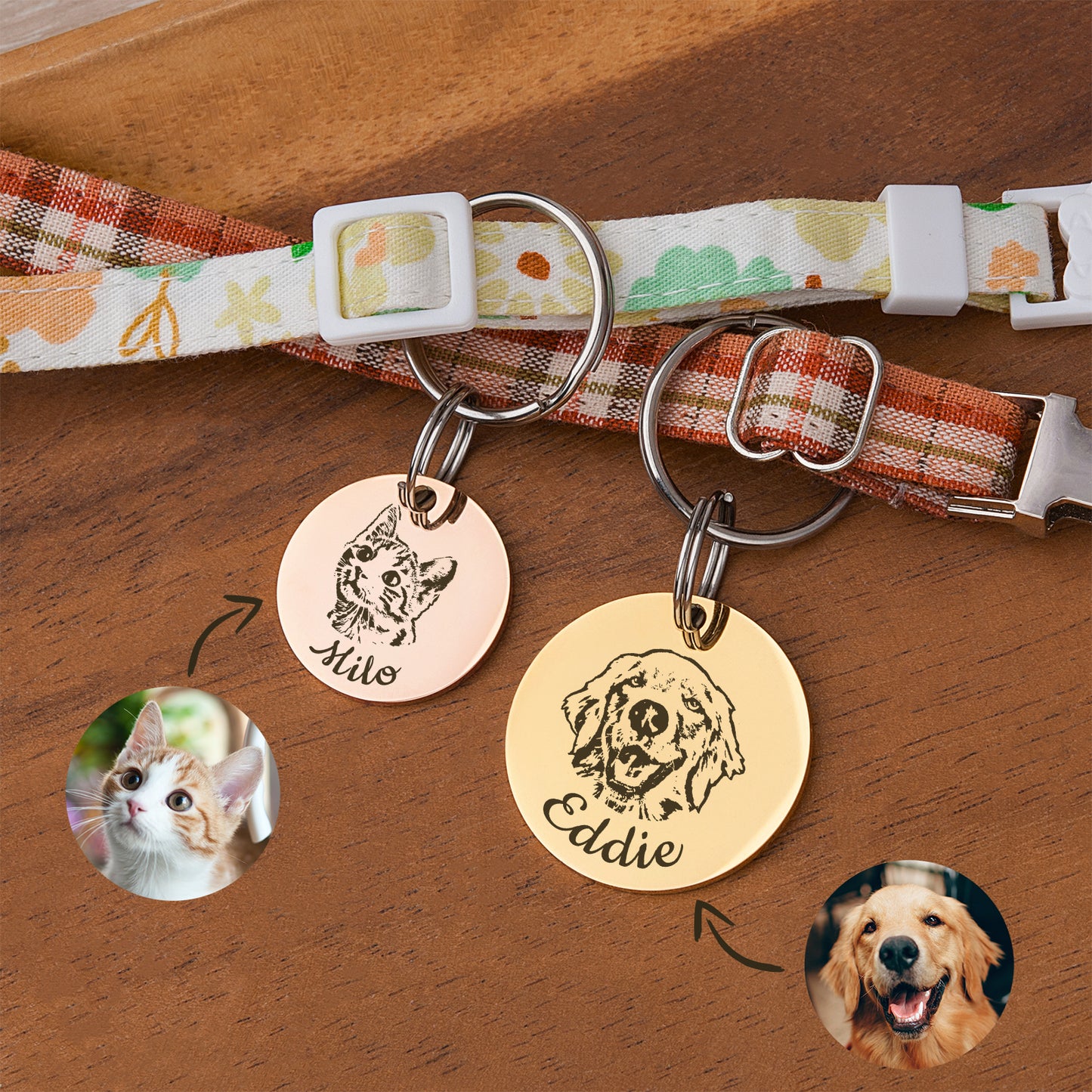 Round Stainless Steel Pet Portrait Dog ID Pet Tag