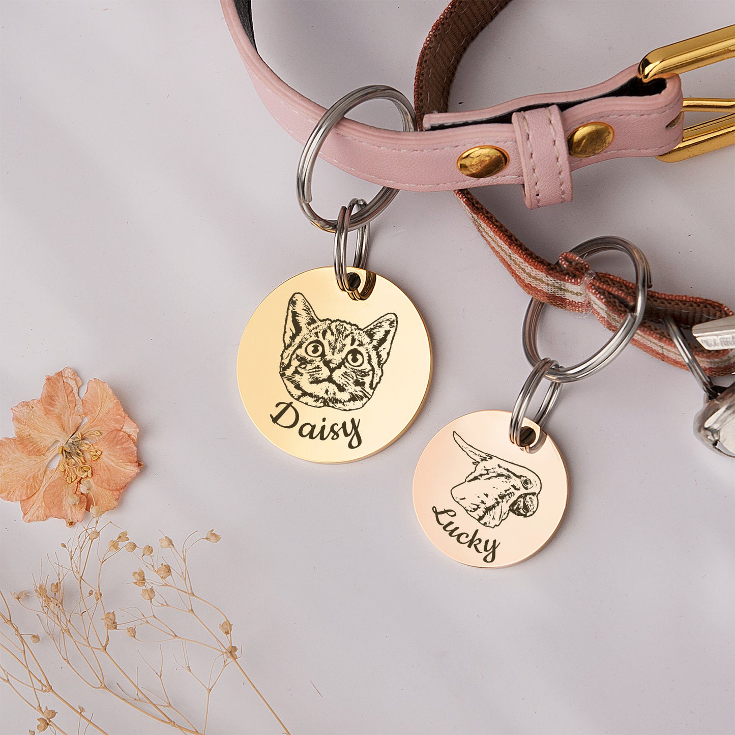 Round Stainless Steel Pet Portrait Dog ID Pet Tag