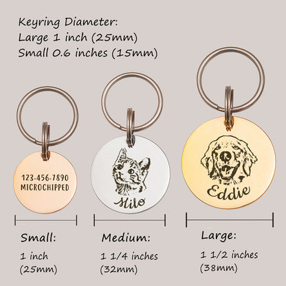 Round Stainless Steel Pet Portrait Dog ID Pet Tag