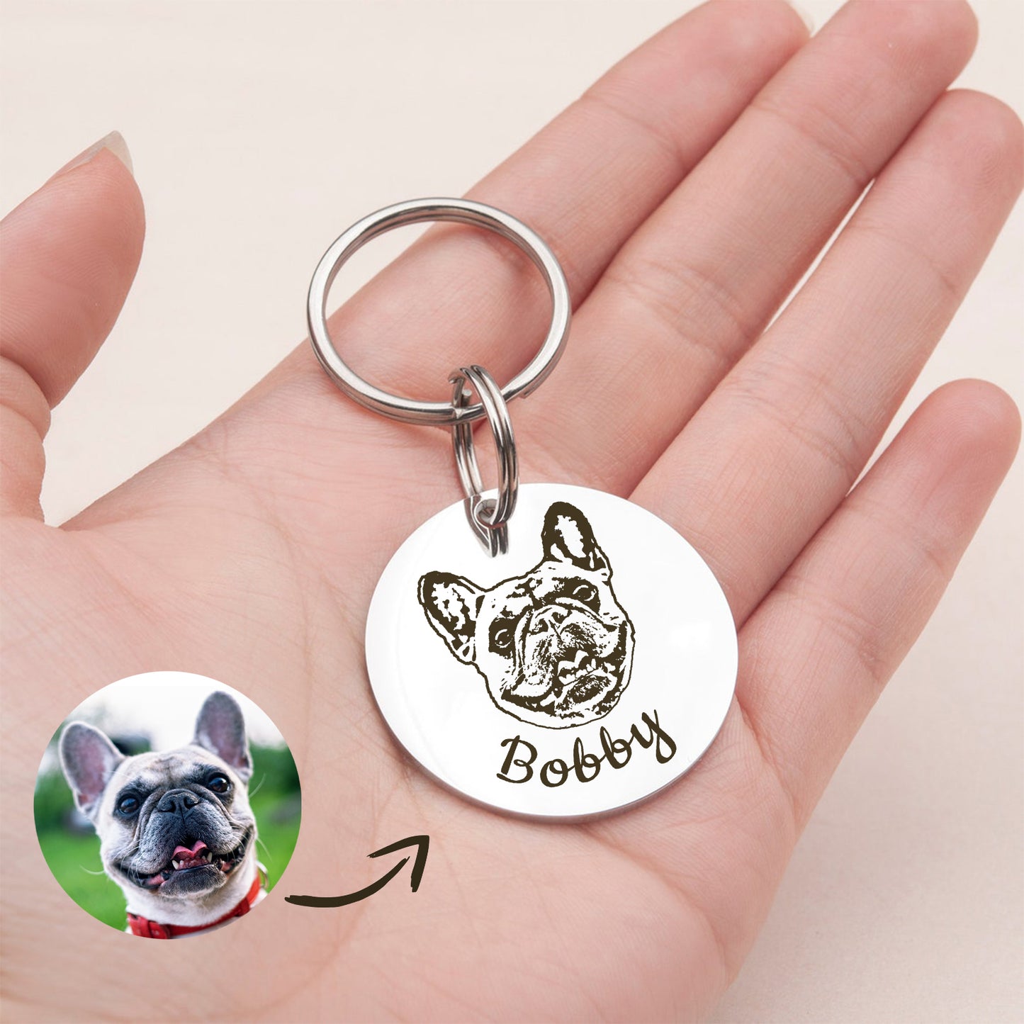 Round Stainless Steel Pet Portrait Dog ID Pet Tag