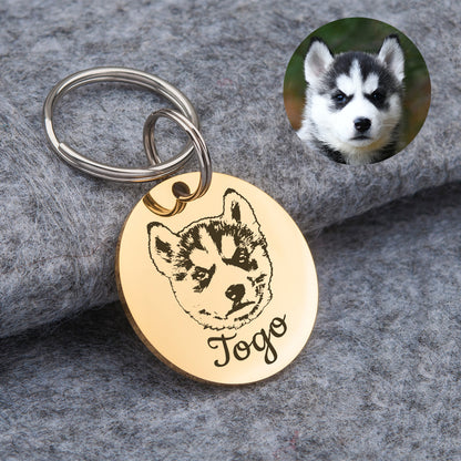 Round Stainless Steel Pet Portrait Dog ID Pet Tag