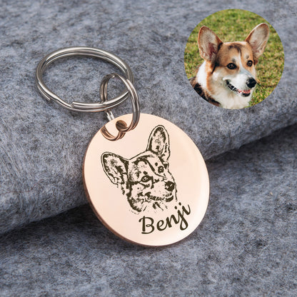 Round Stainless Steel Pet Portrait Dog ID Pet Tag