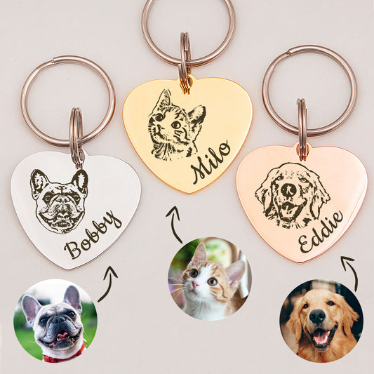 Heart Shaped Stainless Steel Pet Portrait Dog ID Pet Tag