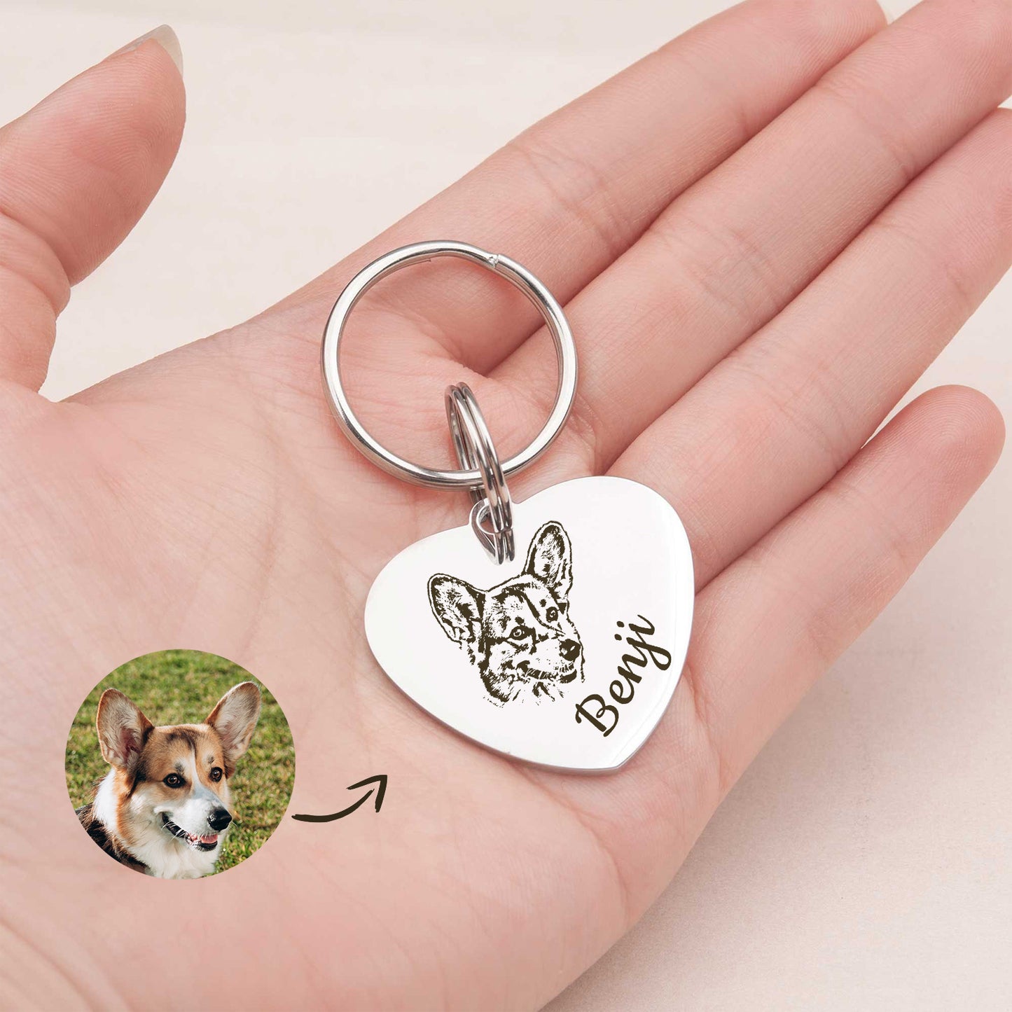 Heart Shaped Stainless Steel Pet Portrait Dog ID Pet Tag