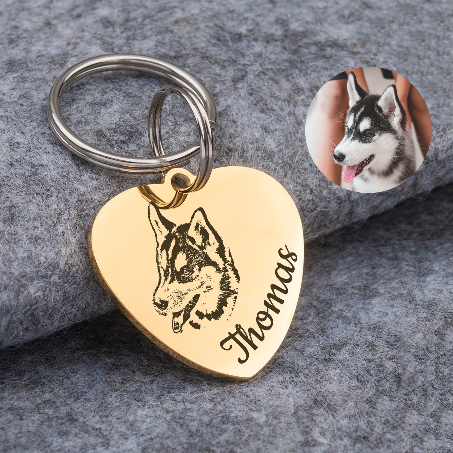 Heart Shaped Stainless Steel Pet Portrait Dog ID Pet Tag