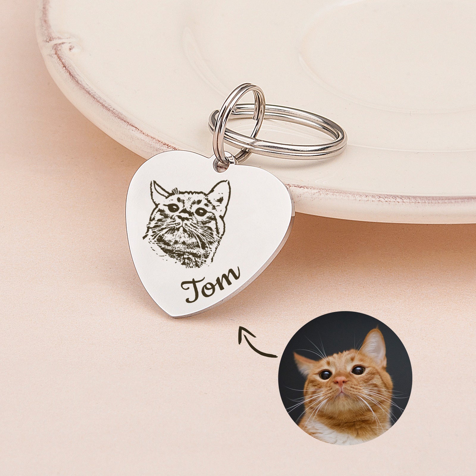 Pet Portrait Heart Pet ID Dog Tag