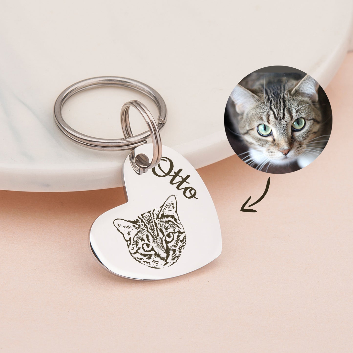 Heart Shaped Stainless Steel Pet Portrait Dog ID Pet Tag