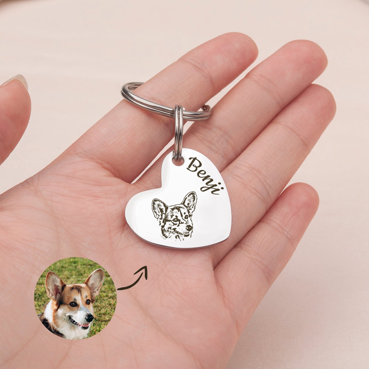 Heart Shaped Stainless Steel Pet Portrait Dog ID Pet Tag