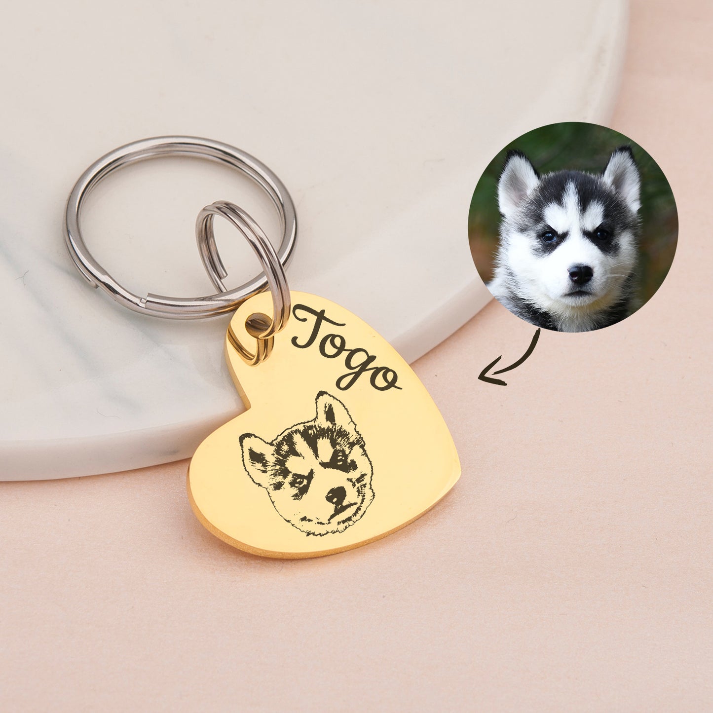 Heart Shaped Stainless Steel Pet Portrait Dog ID Pet Tag