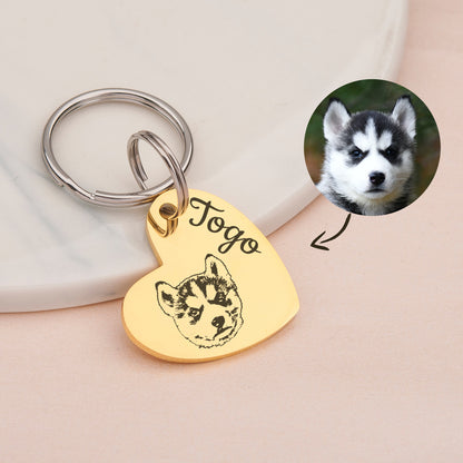 Heart Shaped Stainless Steel Pet Portrait Dog ID Pet Tag