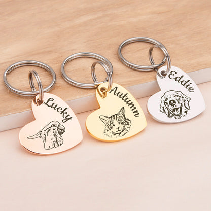 Heart Shaped Stainless Steel Pet Portrait Dog ID Pet Tag