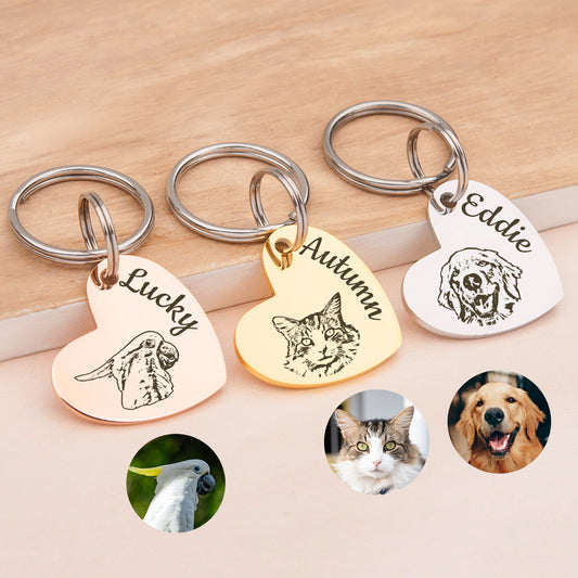 Heart Shaped Stainless Steel Pet Portrait Dog ID Pet Tag