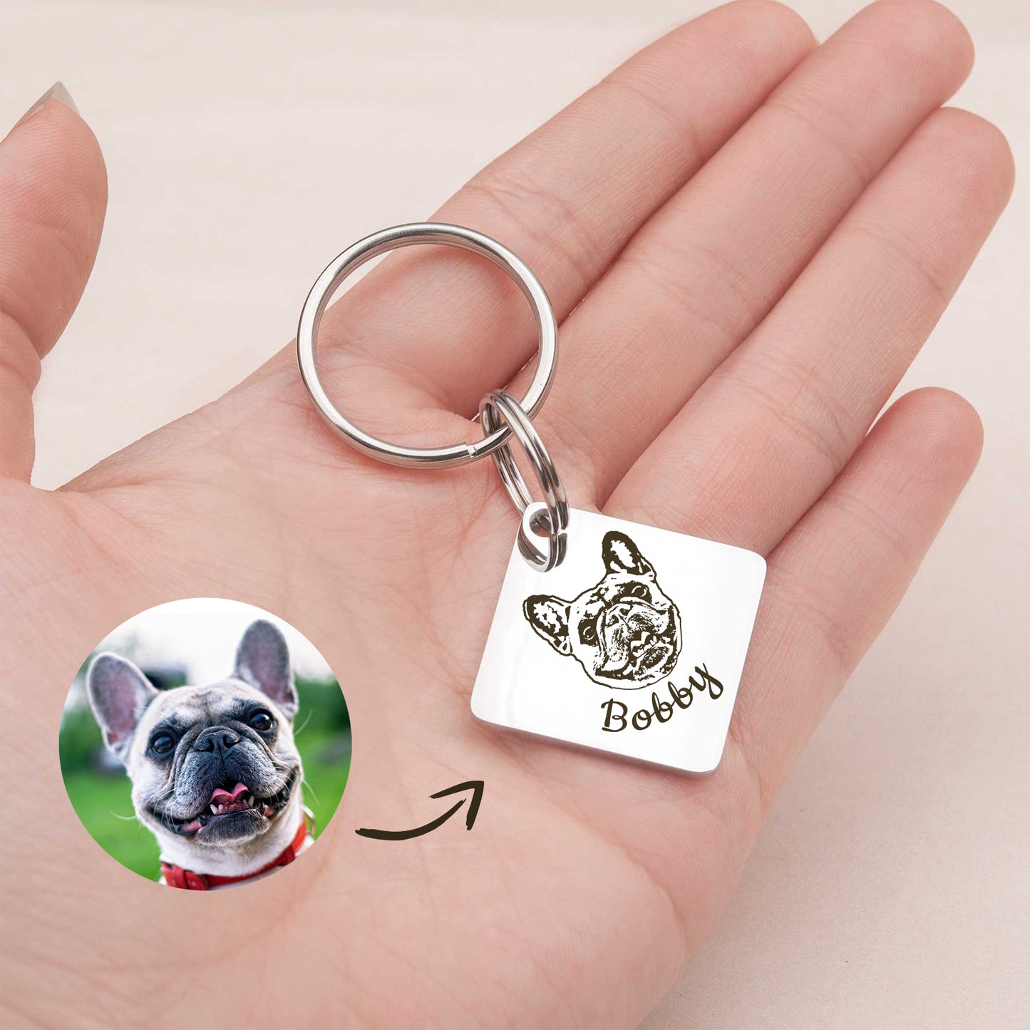 Diamond Shaped Stainless Steel Pet Portrait Dog ID Pet Tag