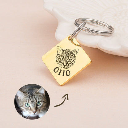 Diamond Shaped Stainless Steel Pet Portrait Dog ID Pet Tag