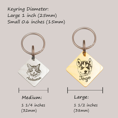 Diamond Shaped Stainless Steel Pet Portrait Dog ID Pet Tag