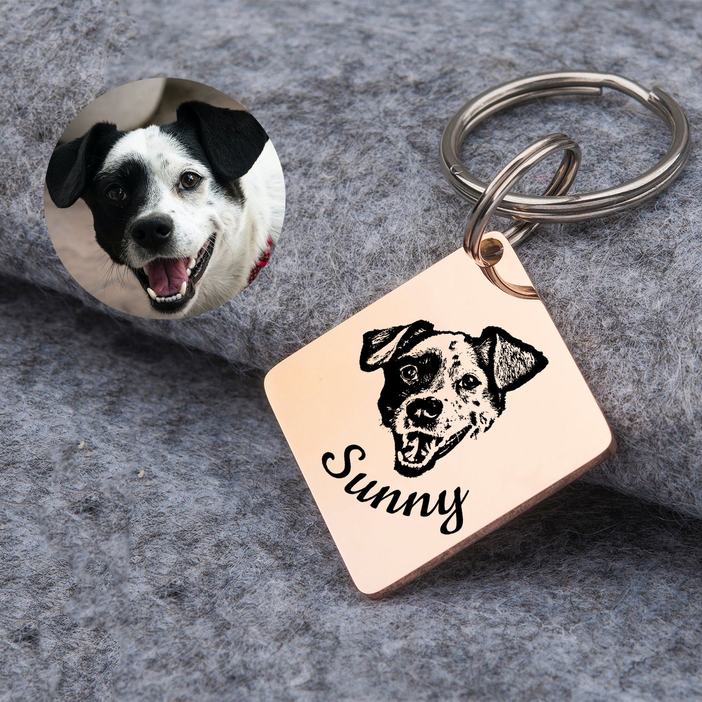 Diamond Shaped Stainless Steel Pet Portrait Dog ID Pet Tag