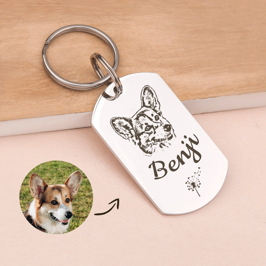 Dog Tag Shaped Stainless Steel Pet Portrait Dog ID Pet Tag