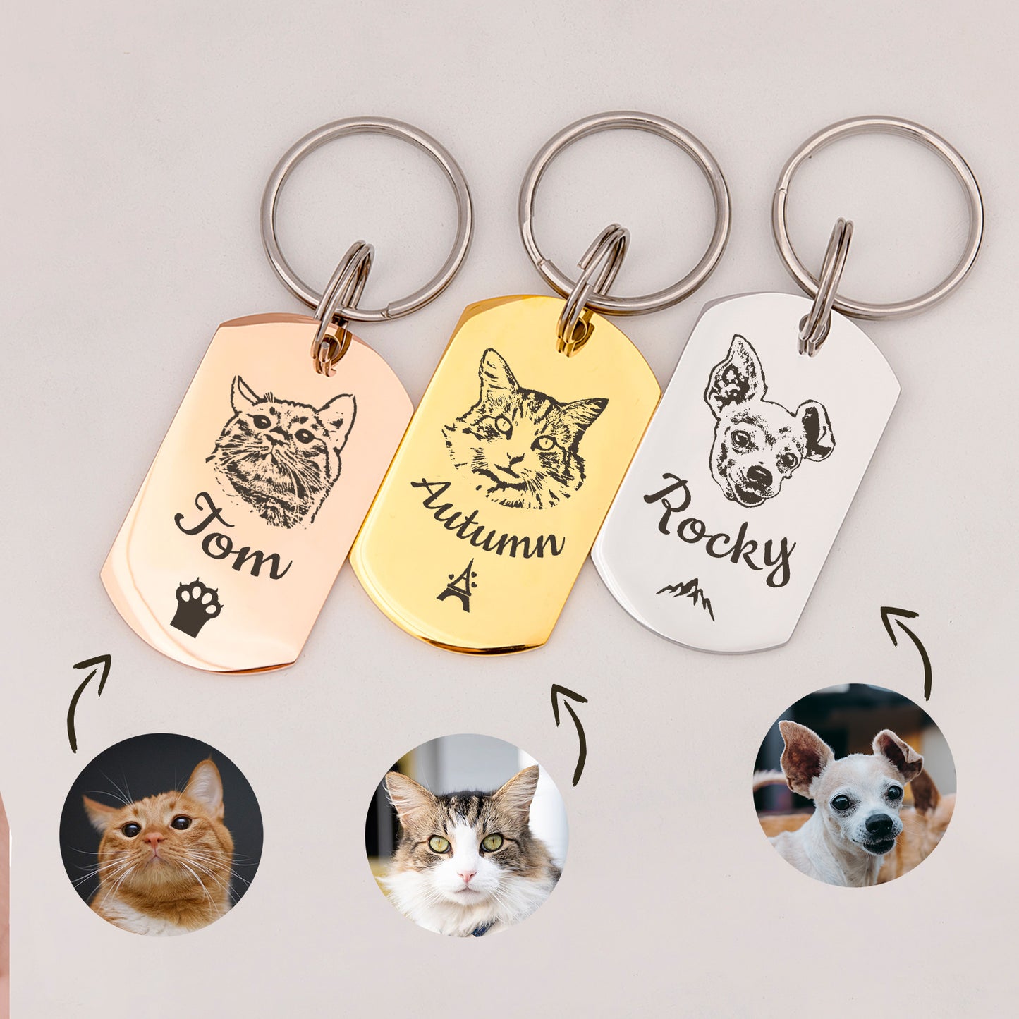 Dog Tag Shaped Stainless Steel Pet Portrait Dog ID Pet Tag