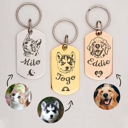 Dog Tag Shaped Stainless Steel Pet Portrait Dog ID Pet Tag