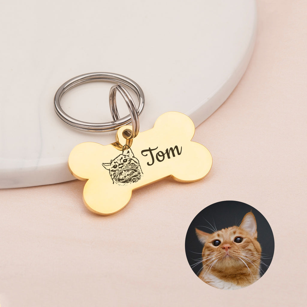 Pet Portrait Dog Bone Pet Tag