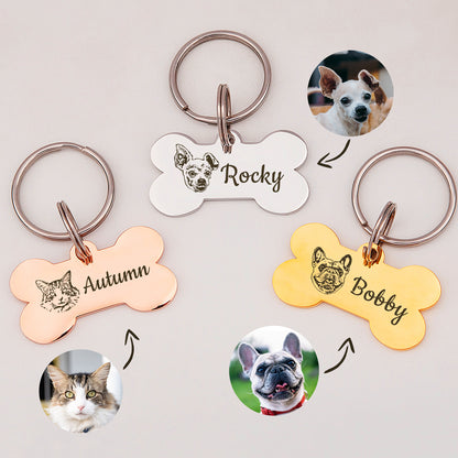 Dog Bone Shaped Stainless Steel Pet Portrait Dog ID Pet Tag