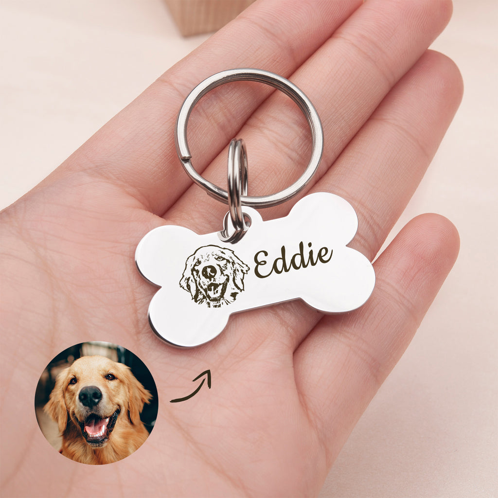 Pet Portrait Dog Bone Pet Tag