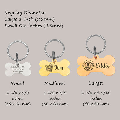 Dog Bone Shaped Stainless Steel Pet Portrait Dog ID Pet Tag