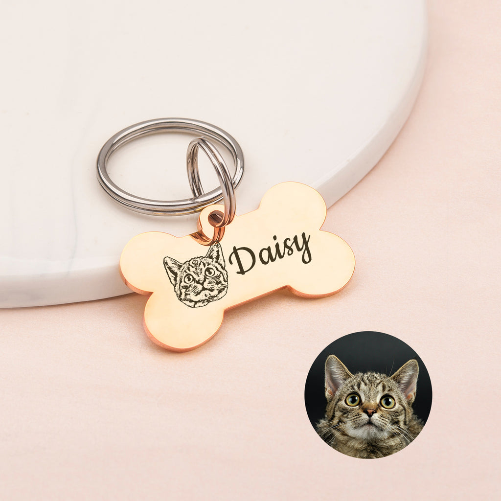 Pet Portrait Dog Bone Pet Tag