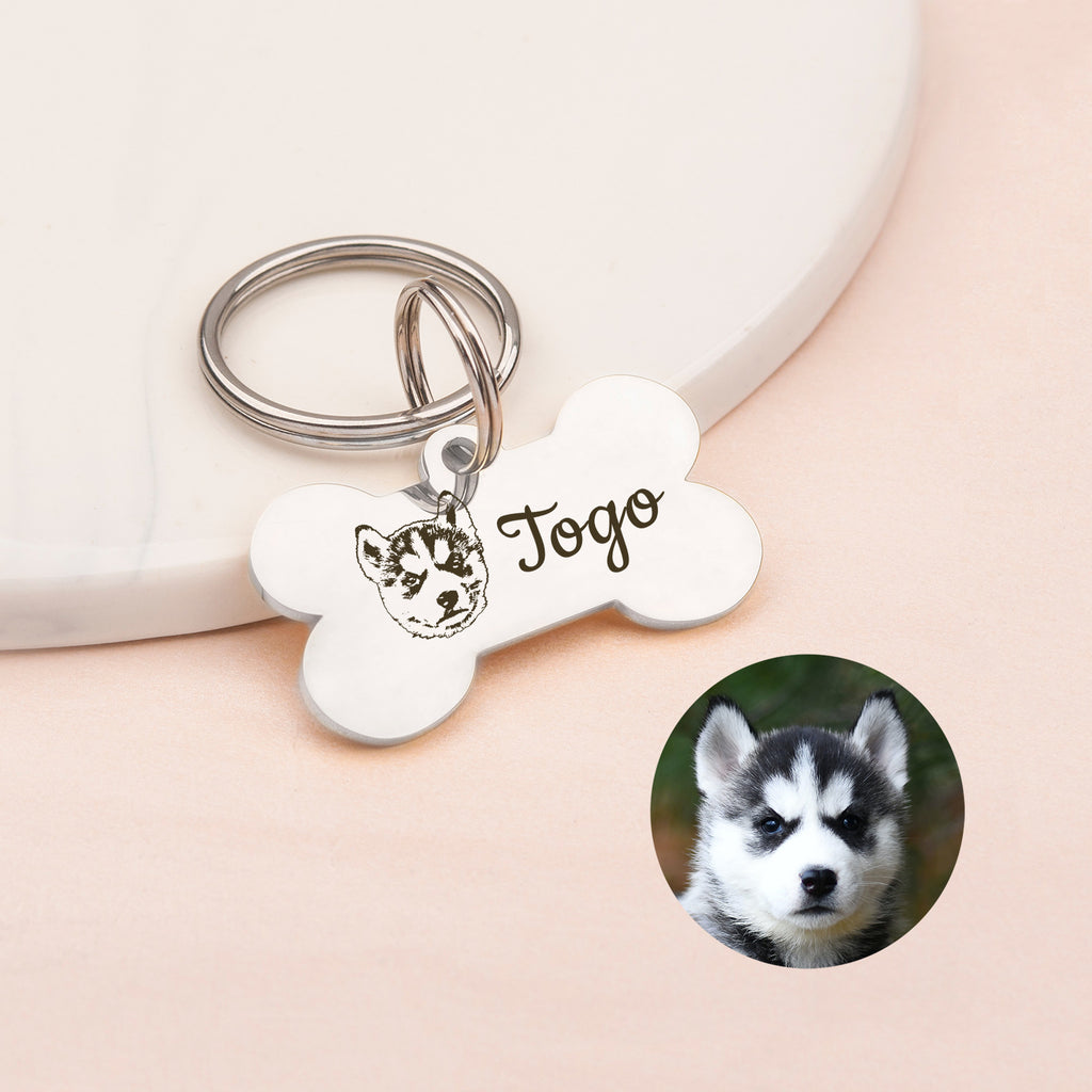 Pet Portrait Dog Bone Pet Tag