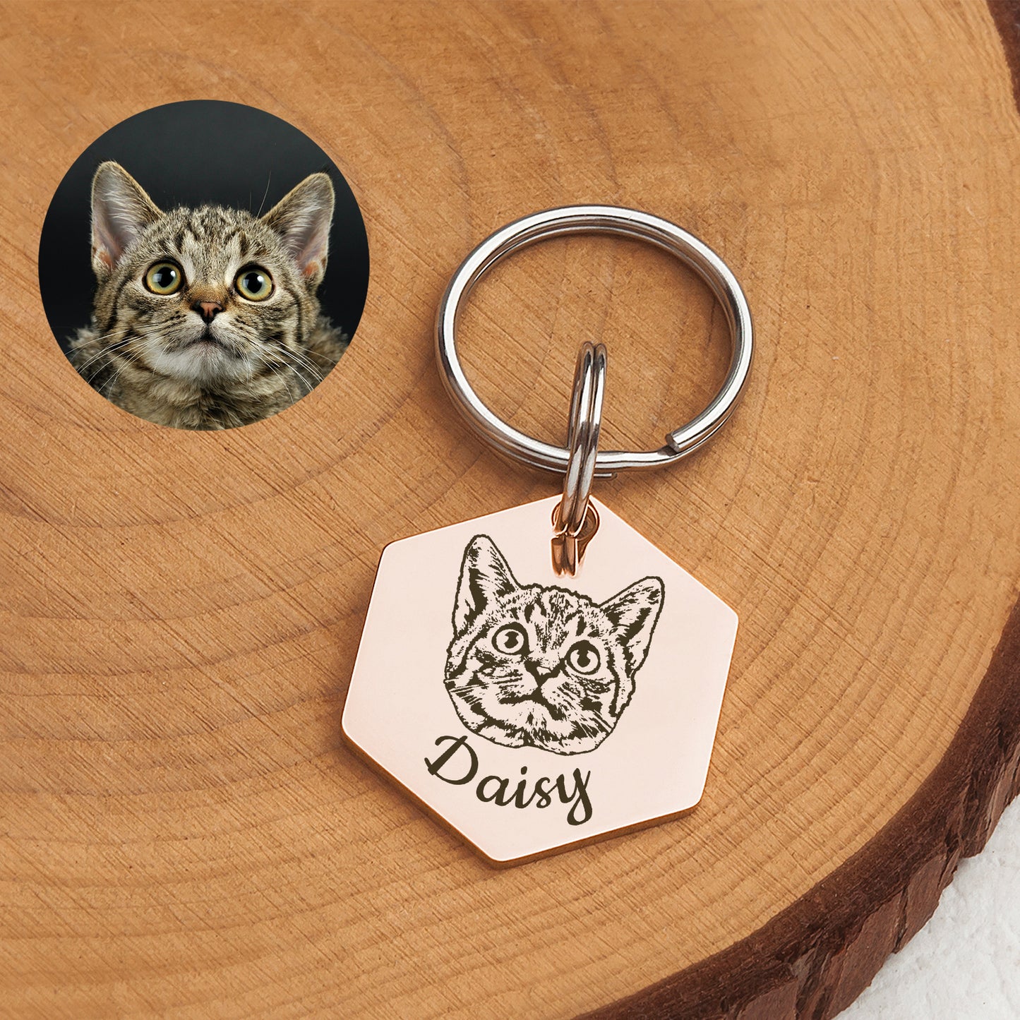 Hexagon Shaped Stainless Steel Pet Portrait Dog ID Pet Tag